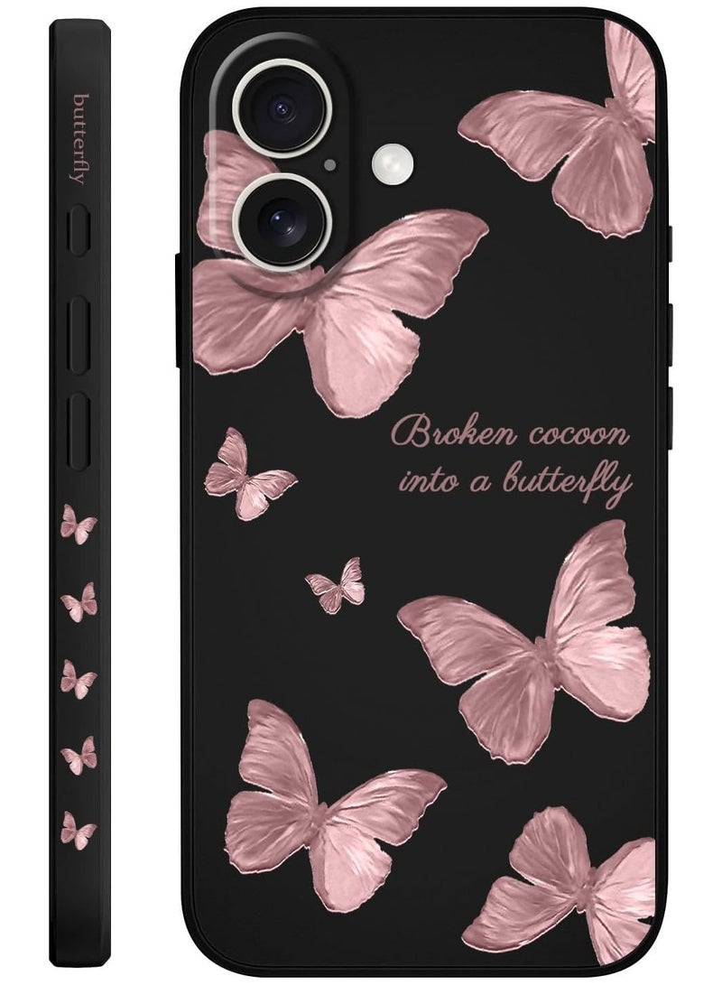 for iPhone 16 Case Scratch Resistant Soft Slim Fit Floral Phone Cover for iPhone 16 6.1 inch-Rose Gold butterfly  - Image 1