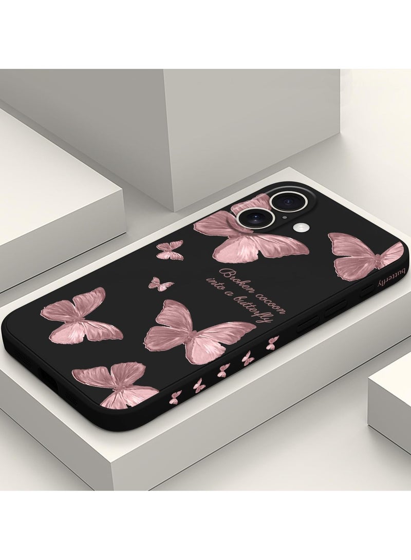for iPhone 16 Case Scratch Resistant Soft Slim Fit Floral Phone Cover for iPhone 16 6.1 inch-Rose Gold butterfly  - Image 2
