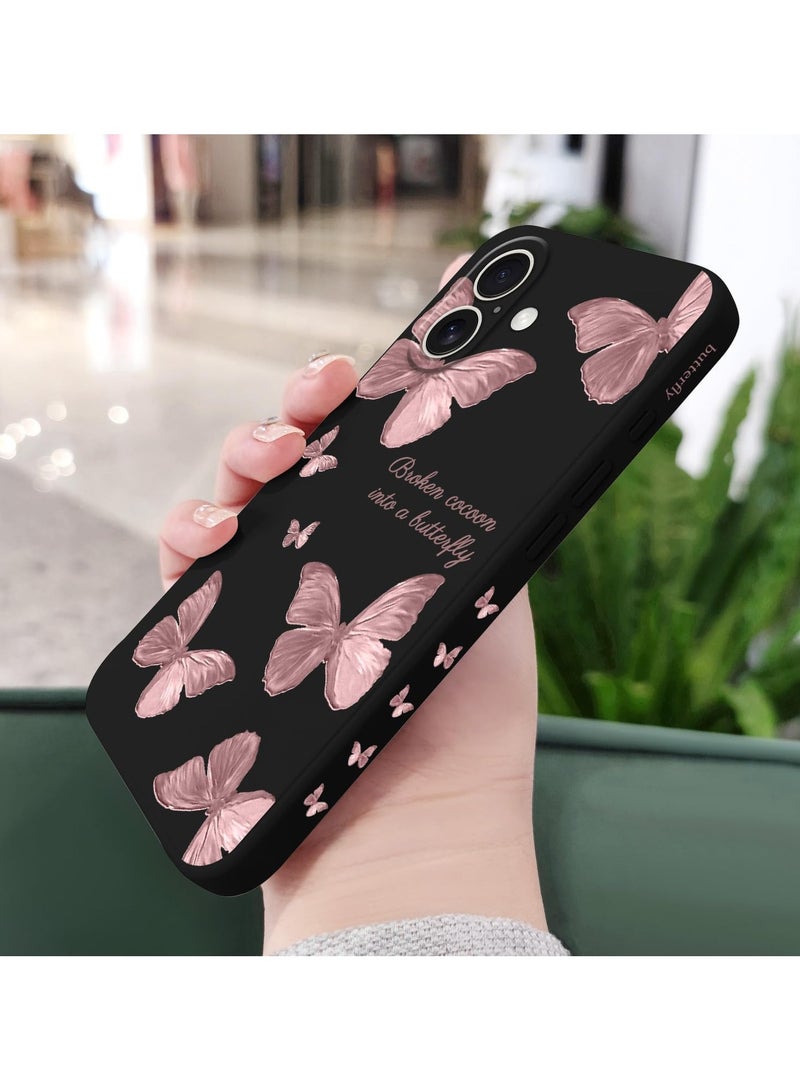 for iPhone 16 Case Scratch Resistant Soft Slim Fit Floral Phone Cover for iPhone 16 6.1 inch-Rose Gold butterfly  - Image 4