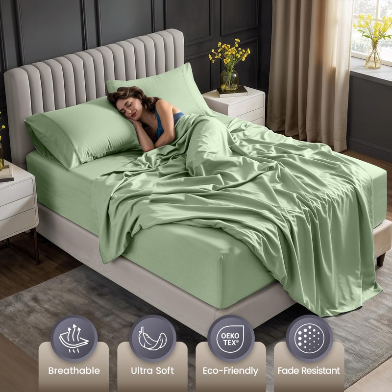 Utopia Bedding Deep Pocket Queen Sheet Set - Fits Mattresses Up to 21 inches - Cooling, Soft & Breathable - Oeko-TEX 4 Piece Bed Sheets (Sage) - Image 4