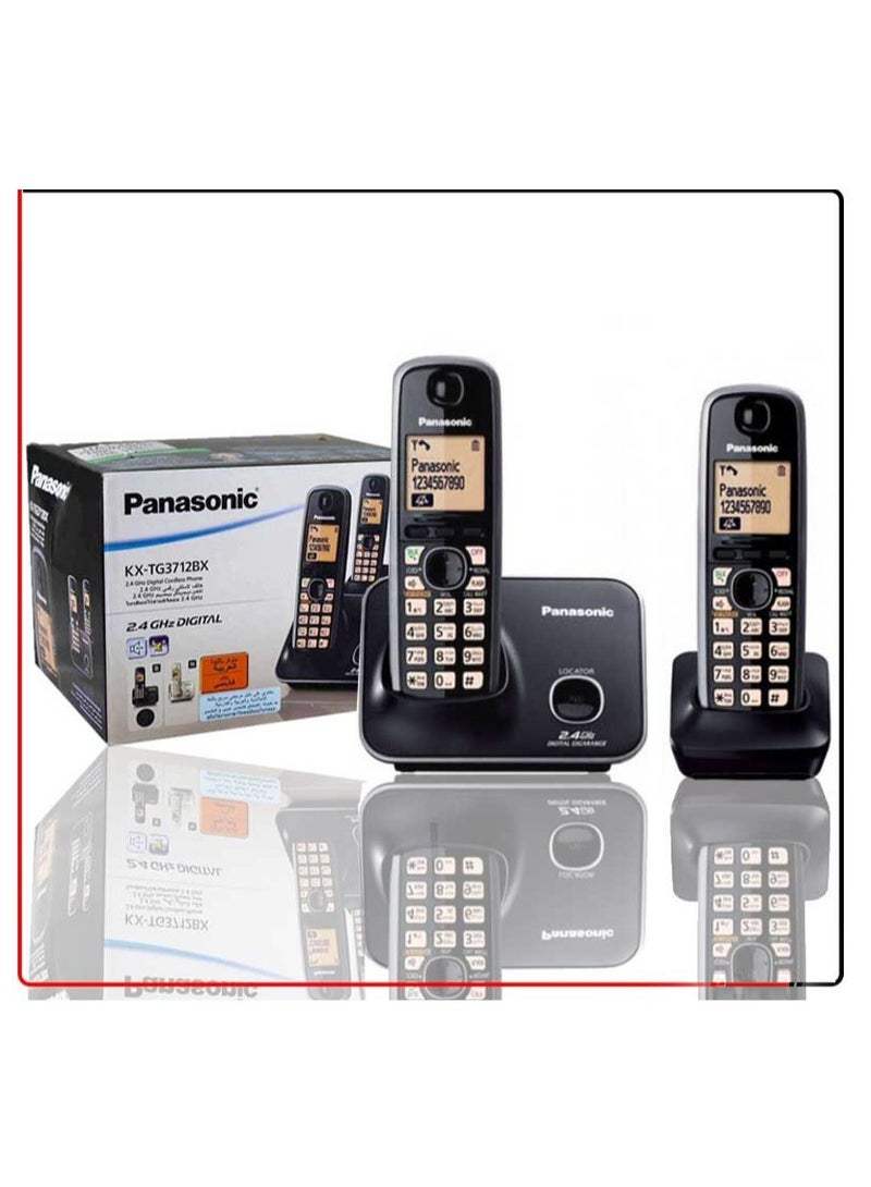 باناسونيك نظام هاتف باناسونيك اللاسلكي القابل للتمدد مع شاشة بإضاءة خلفية كهرمانية 2 سماعة هاتف- KX-TG3712BX - Image 3