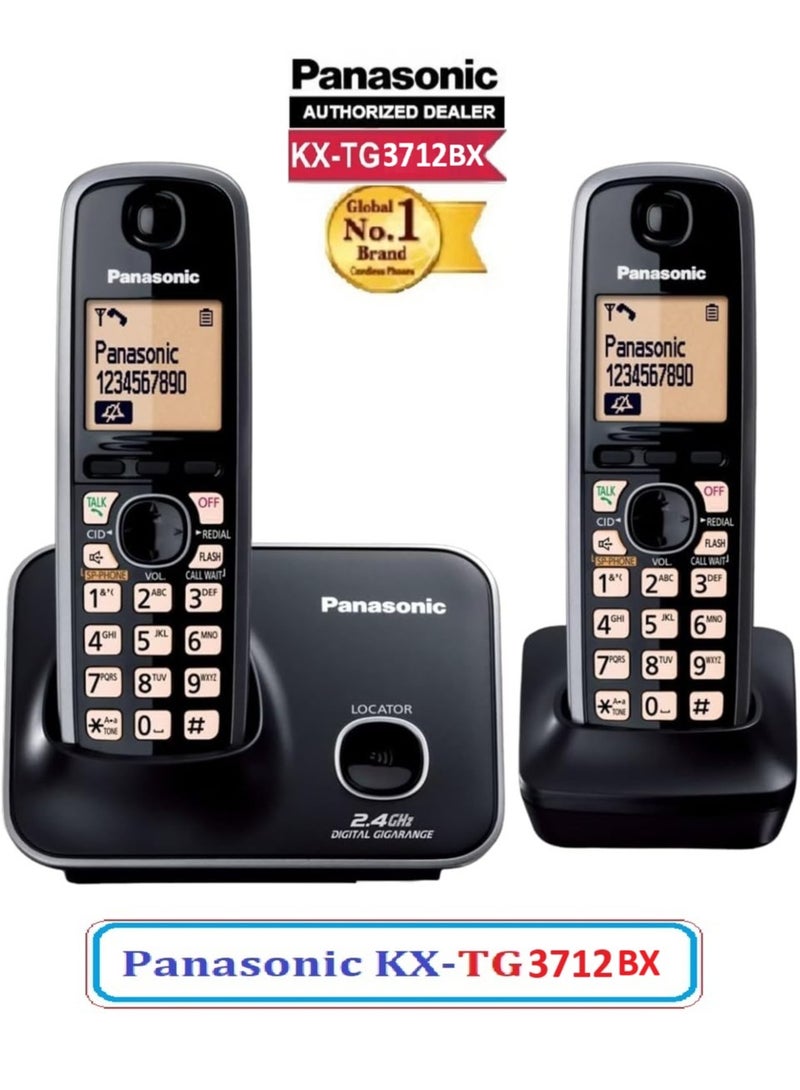 باناسونيك نظام هاتف باناسونيك اللاسلكي القابل للتمدد مع شاشة بإضاءة خلفية كهرمانية 2 سماعة هاتف- KX-TG3712BX - Image 1
