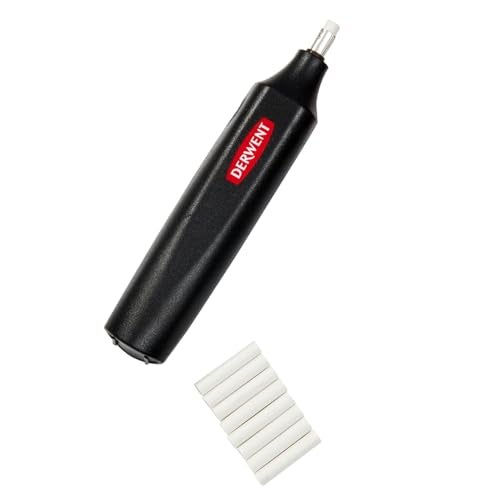Derwent Battery Operated Eraser with 8 Replacement Erasers, White - Image 1