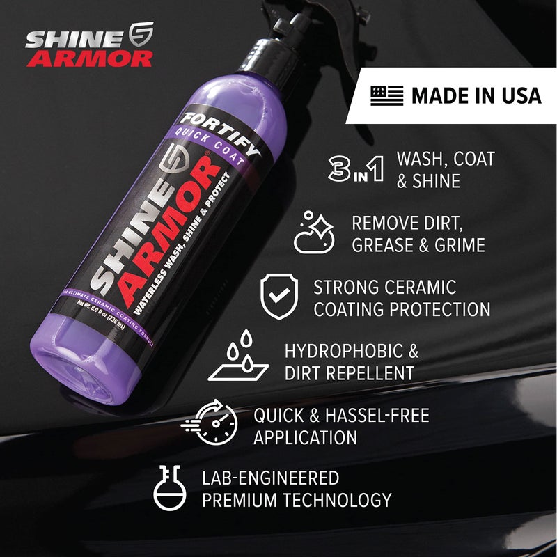 SHINE ARMOR Fortify Quick Coat â€“ 3-in-1 Ceramic Coating Spray (8oz) | Waterless Wash, Shine & Protection | Streak-Free, Hydrophobic Car Wax for Paint & Trim - Image 4