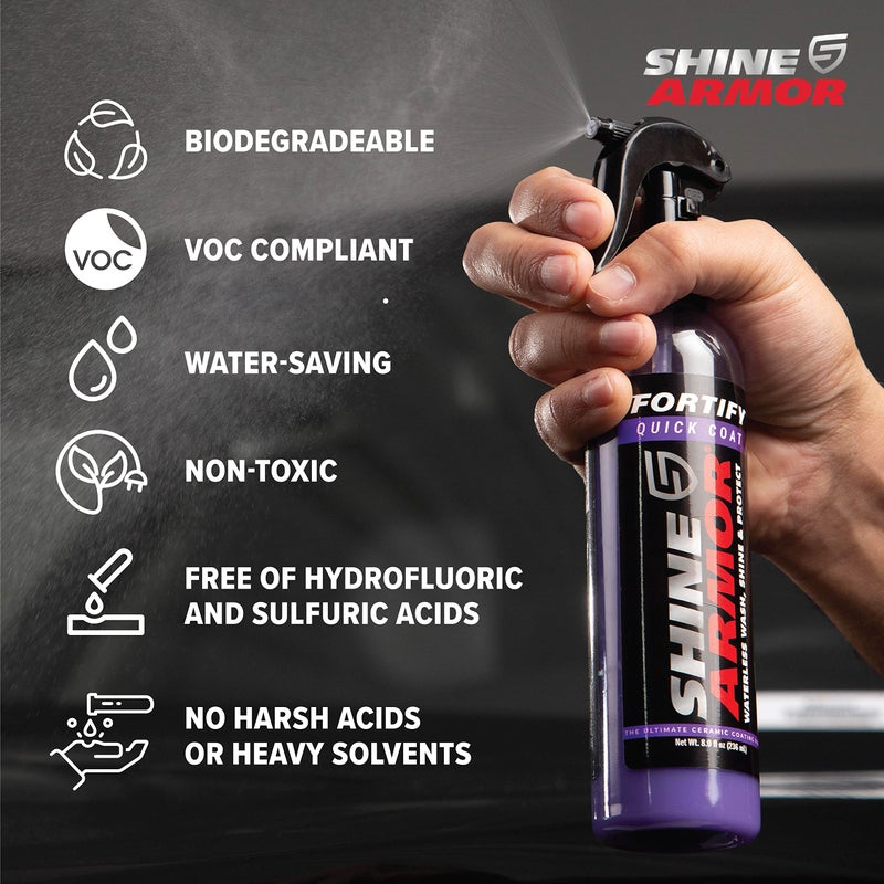SHINE ARMOR Fortify Quick Coat â€“ 3-in-1 Ceramic Coating Spray (8oz) | Waterless Wash, Shine & Protection | Streak-Free, Hydrophobic Car Wax for Paint & Trim - Image 2