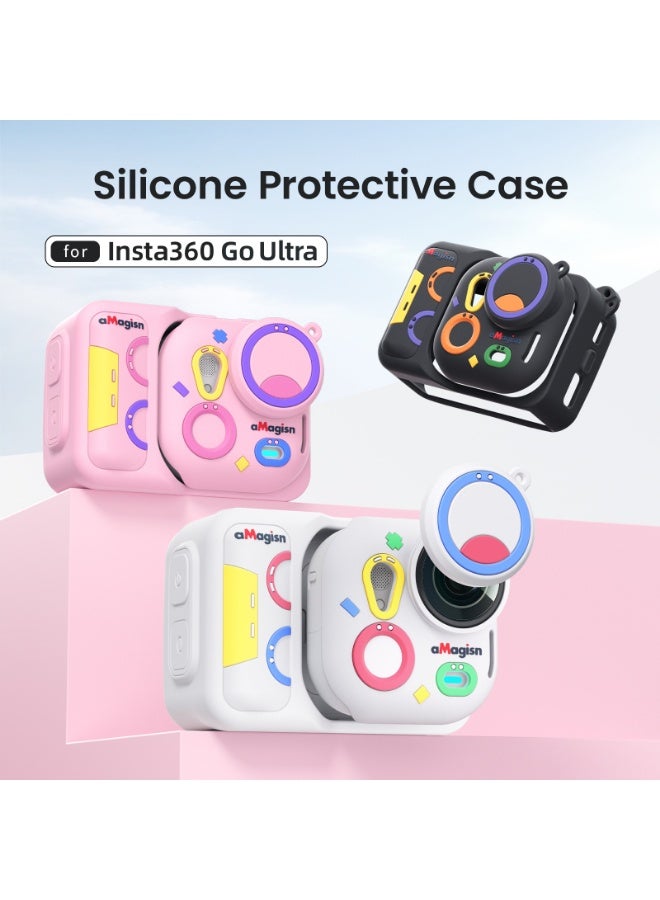 aMagisn غطاء حماية سيليكون لكاميرا Insta360 Go Ultra، حماية كاملة مع غطاء عدسة، فتحات دقيقة وسهولة استخدام الشاشة（وردي） - Image 2