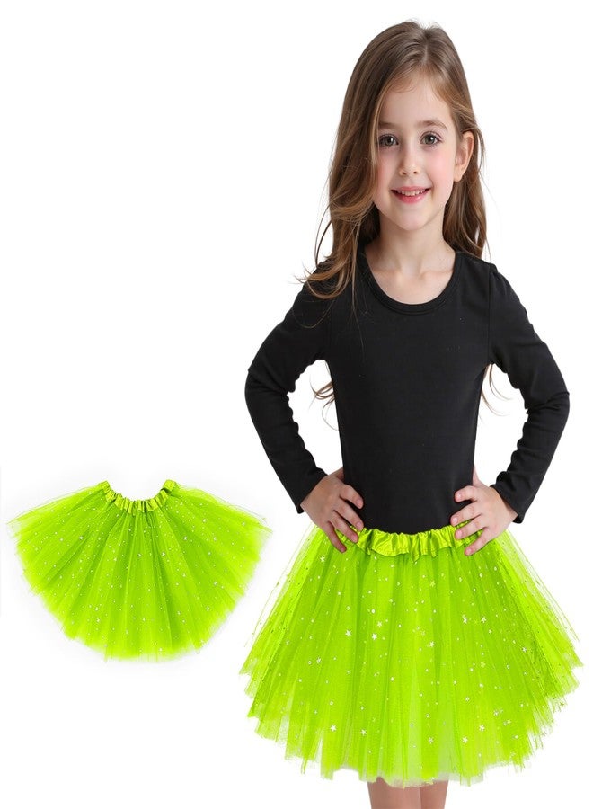Zando Sparkle Stars Sequins Lime Green Tutu Skirt for Girls Lime Green Tutu for Toddler Girls Kids 3 Layers 2-8 Years Halloween Princess Puffy Tulle Elastic Waist Dance Skirt Birthday Party Dress up - Image 1