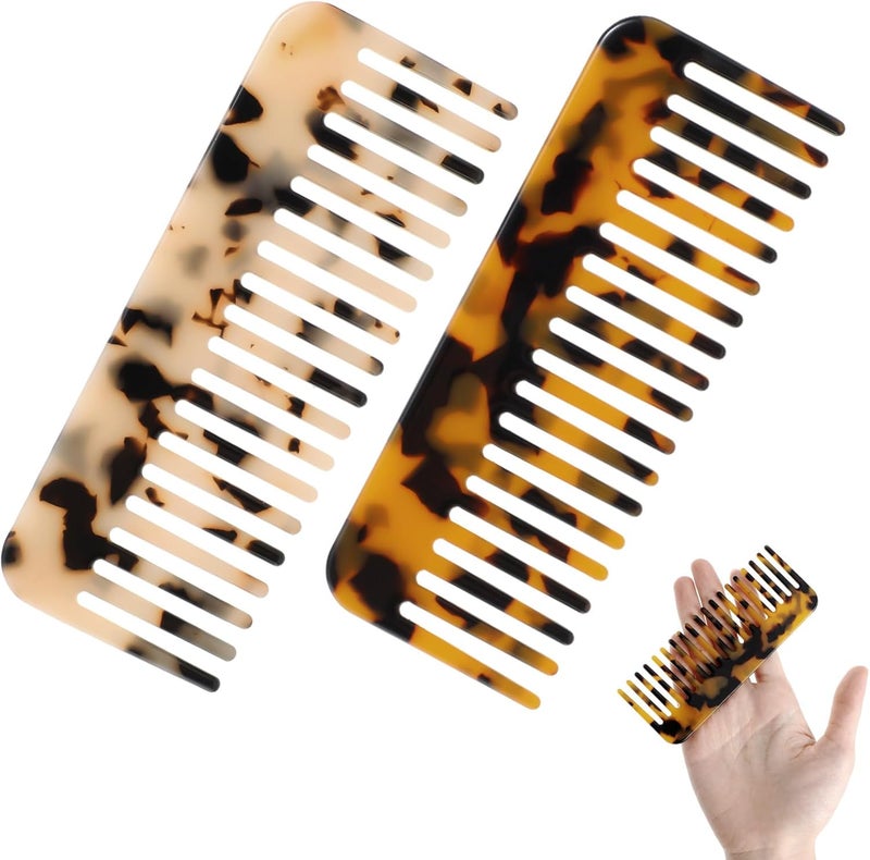 2 Pack Mini Wide Comb Portable Pocket Comb Small Travel Combs Decorative Tooth Combs Detangling Accessories for Women Man Wig Thick Wet Dry Long Curly Hair 2 Color