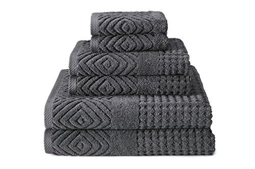TexereSilk Texere 100% Organic Cotton Diamond Jacquard 700 GSM Luxury Bath Towel Sets - Ultra Soft and Absorbent Hotel Quality, 2 Large Bath Towels, 2 Hand Towels, 2 Washcloths (Diamond, Charcoal, 6 Piece) - Image 1