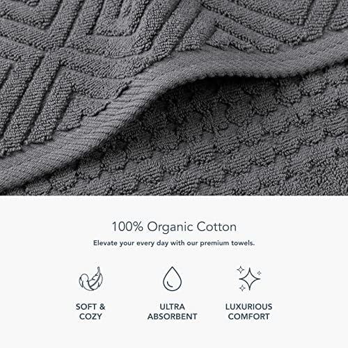 TexereSilk Texere 100% Organic Cotton Diamond Jacquard 700 GSM Luxury Bath Towel Sets - Ultra Soft and Absorbent Hotel Quality, 2 Large Bath Towels, 2 Hand Towels, 2 Washcloths (Diamond, Charcoal, 6 Piece) - Image 2