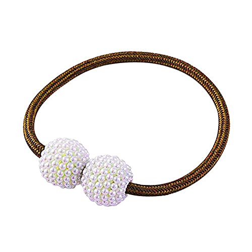 Home-Cloud HomeCloud Magnetic Curtain Tiebacks Convenient Drape Tie Backs - Pearl Decorative Rope Holdback Holder for Window Drapries Color L.Brown (1pair 2 pcs) - Image 5