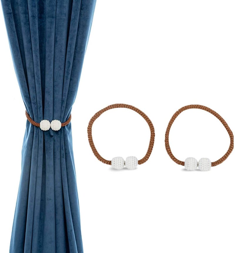 Home-Cloud HomeCloud Magnetic Curtain Tiebacks Convenient Drape Tie Backs - Pearl Decorative Rope Holdback Holder for Window Drapries Color L.Brown (1pair 2 pcs) - Image 1