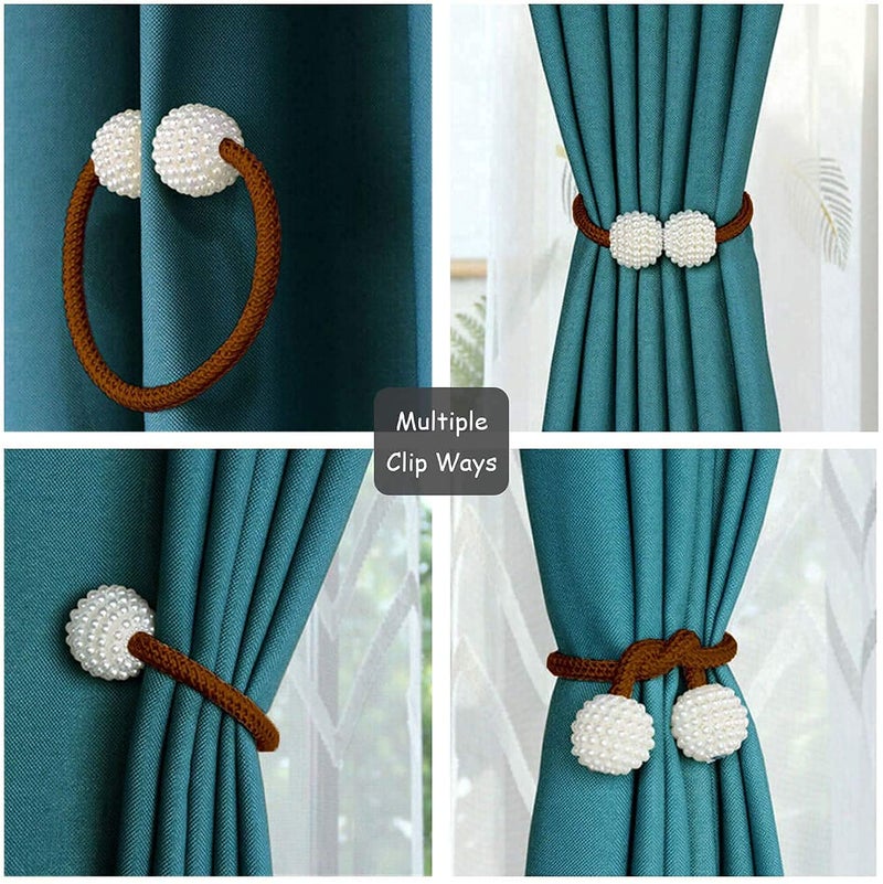 Home-Cloud HomeCloud Magnetic Curtain Tiebacks Convenient Drape Tie Backs - Pearl Decorative Rope Holdback Holder for Window Drapries Color L.Brown (1pair 2 pcs) - Image 3