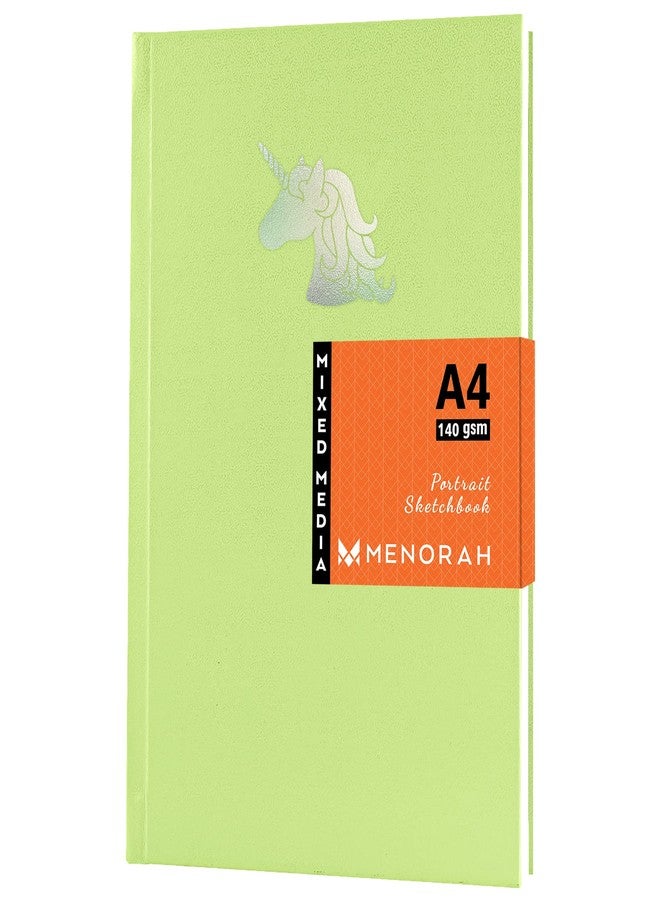 MENORAH مينورا - دفتر رسم A4 - 140 غرام/متر مربع - (58 ورقة / 116 صفحة) - (المقاس: 29.7 سم × 21.0 سم) - دفتر رسم فني - مصنوع يدويًا بالكامل - دفتر رسم كاساتا (أخضر تفاحي - وحيد القرن) - بورتريه - Image 1