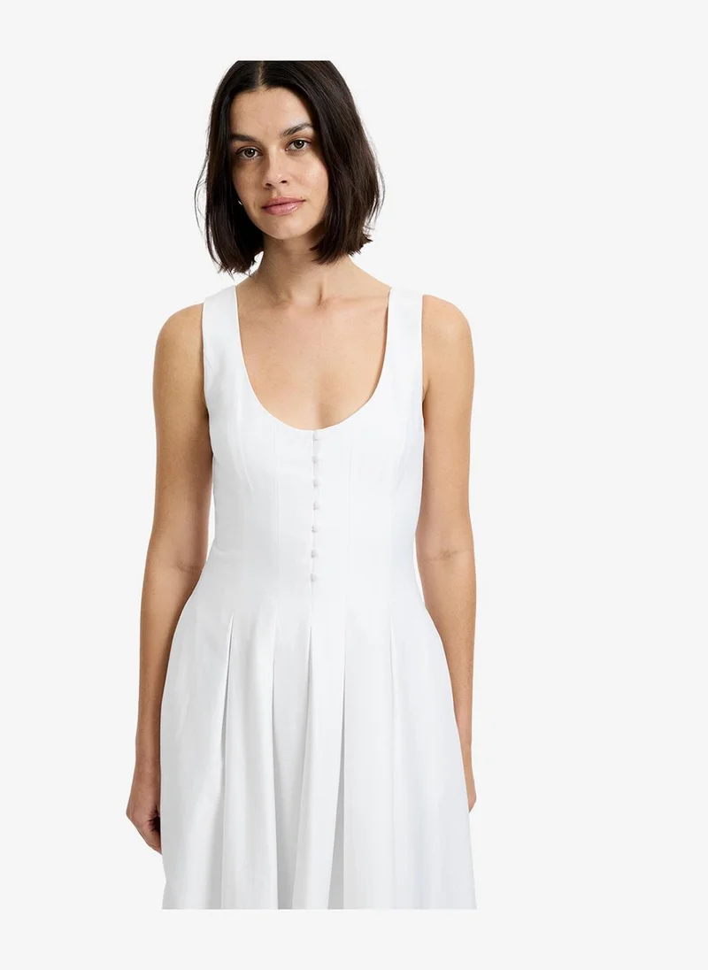 French Connection Summer White Women's Summer White Cotton Sateen Midi Dress for Women | Best Price UAE