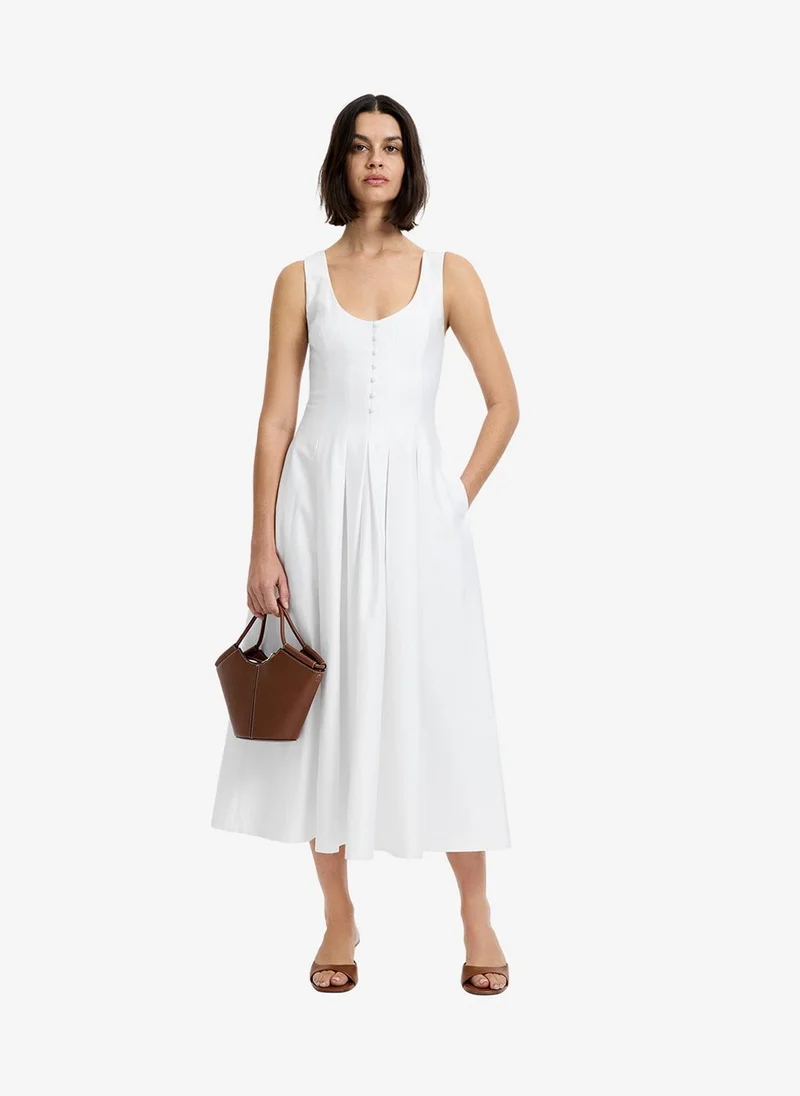 French Connection Summer White Women's Summer White Cotton Sateen Midi Dress for Women | Best Price UAE