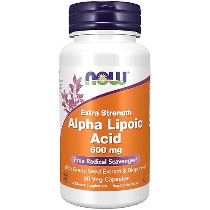 now Supplements, Alpha Lipoic Acid 600 mg with Grape Seed Extract & Bioperine®, Extra Strength, 60 Count (Pack of 1) - Image 1