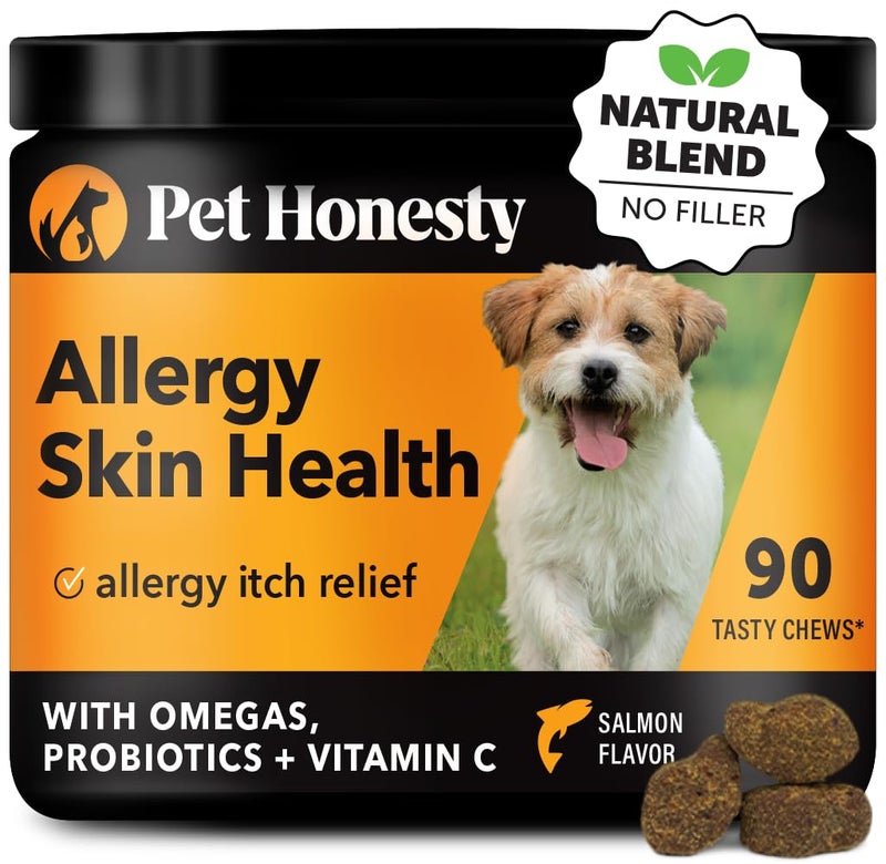 Pet Honesty Allergy Skin Health - Allergy Itch Relief, Fish Oil for Dogs, Probiotics for Healthy Skin, Shiny Coats, Helps Reduce Normal Shedding, Soft Chews for Healthy Skin & Coat - 90 Ct (Salmon) - Image 1