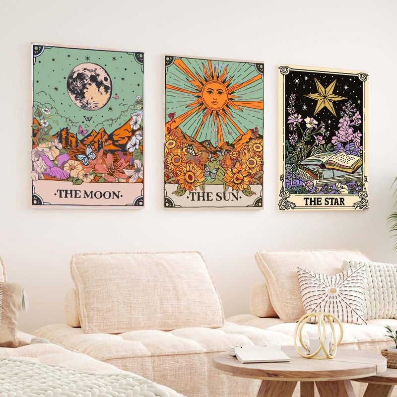 igoodom 6 Pack Paint by Numbers for Adults, 25x35cm DIY Acrylic Canvas Painting Kit, Sun and Moon Star Paint by Number Set for Beginners & Home Wall Decor - Image 3