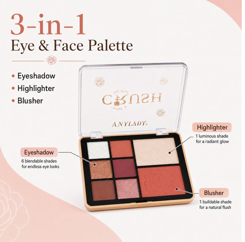 Me Now Eyeshadow Palette with Blush and Highlighter 8 Color Eye & Face Makeup Kit Matte Shimmer Glitter Nude Brown Shades 02 - Image 2