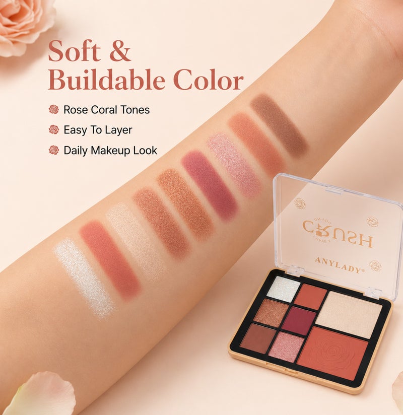 Me Now Eyeshadow Palette with Blush and Highlighter 8 Color Eye & Face Makeup Kit Matte Shimmer Glitter Nude Brown Shades 02 - Image 4
