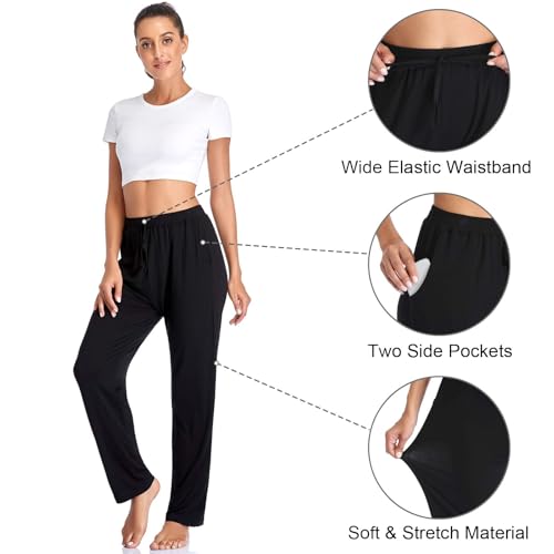 Envlon Yoga Pants for Women Loose Open Bottom with Pockets Lightweight Comfy Running Pants Casual Active Workout Joggers Black - Image 5