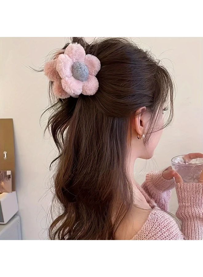 وردي أرجواني قطيفة زهرة مشبك شعر حجم متوسط إكسسوارات الشعر خريف شتاء - Image 3