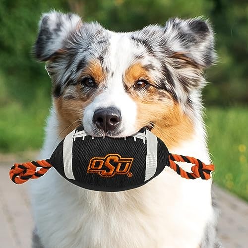 Pets First NCAA Oklahoma State Cowboys Football Dog Toy, Tough Quality Nylon Materials, Strong Pull Ropes, Inner Squeaker, Collegiate Team Color - Image 2