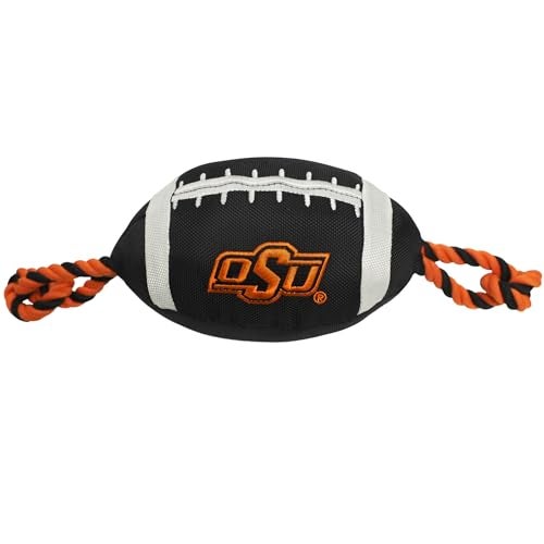 Pets First NCAA Oklahoma State Cowboys Football Dog Toy, Tough Quality Nylon Materials, Strong Pull Ropes, Inner Squeaker, Collegiate Team Color - Image 1