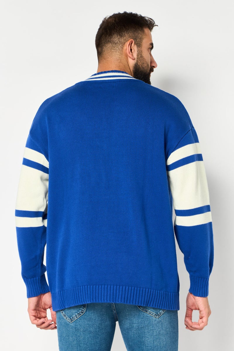 GANT Men V-Neck Crochet Sweater, Blue - Image 4