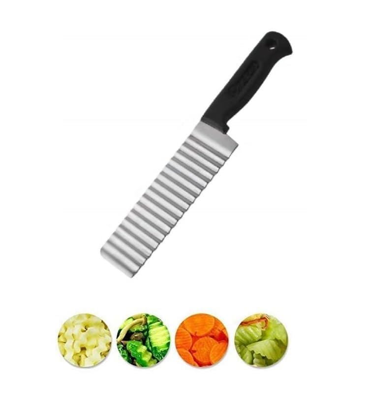 FLOXIT Stainless Steel Potato Cutter, Crinkle Choppers French Fries Chips Chopping Knives with Nylon Handle Chopping Knife Carrot Vegetable Salad Waves Cutting (1pcs-Knife Crinkle Cutter) - Image 1
