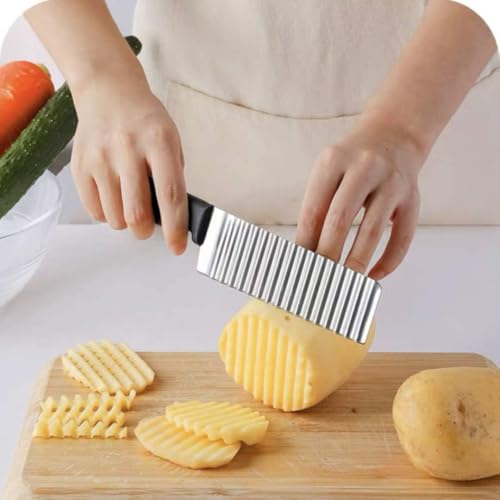 FLOXIT Stainless Steel Potato Cutter, Crinkle Choppers French Fries Chips Chopping Knives with Nylon Handle Chopping Knife Carrot Vegetable Salad Waves Cutting (1pcs-Knife Crinkle Cutter) - Image 5