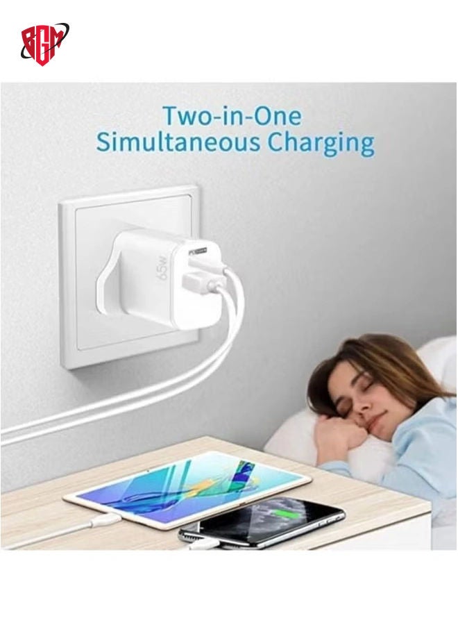 BGM 65W USB PD3.0 Fast Recharge,Dual Port Type-C QC3.0 Wall Power Plug for iPhone,iPad,AirPods,Galaxy,Pixel and more (65W-A) (C) - Image 4