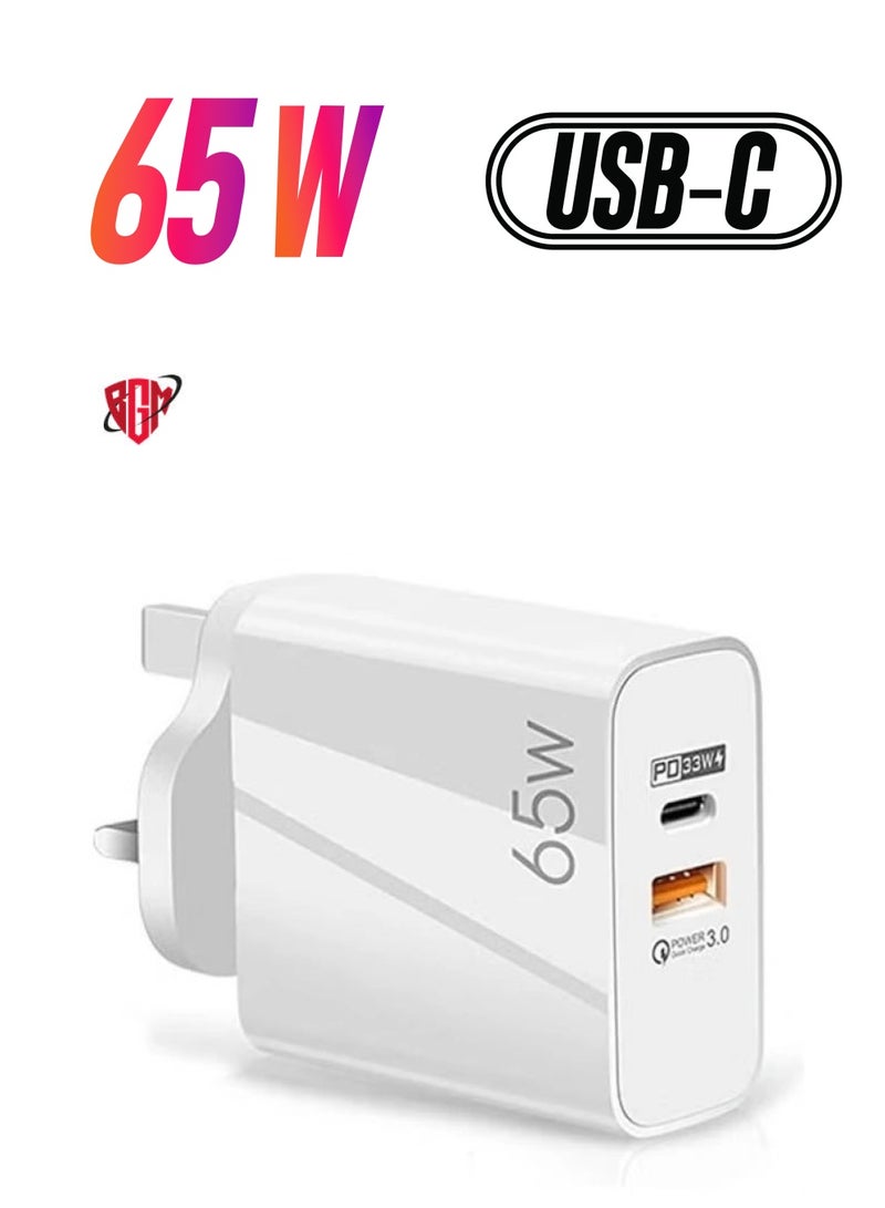 BGM 65W USB PD3.0 Fast Recharge,Dual Port Type-C QC3.0 Wall Power Plug for iPhone,iPad,AirPods,Galaxy,Pixel and more (65W-A) (C) - Image 1