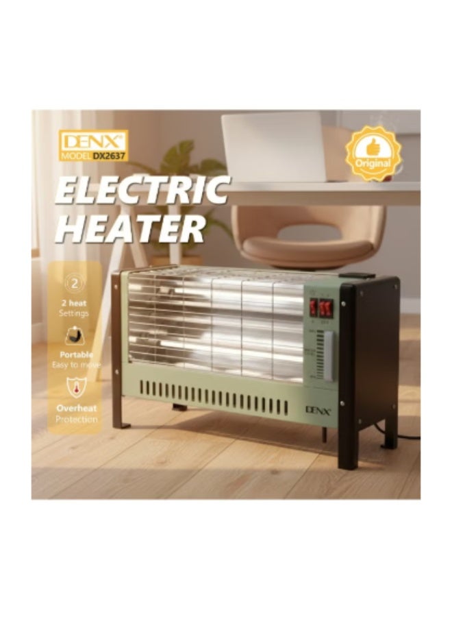 Denx 1600W electric heater, 4 quartz tubes, 2 heat settings, 250ml water tank for humidification, overheat protection, fast heating, and easy to carry. Electric quartz heater. - Image 4