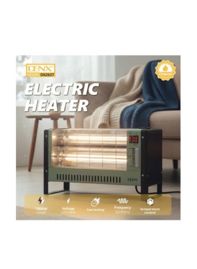 Denx 1600W electric heater, 4 quartz tubes, 2 heat settings, 250ml water tank for humidification, overheat protection, fast heating, and easy to carry. Electric quartz heater. - Image 5