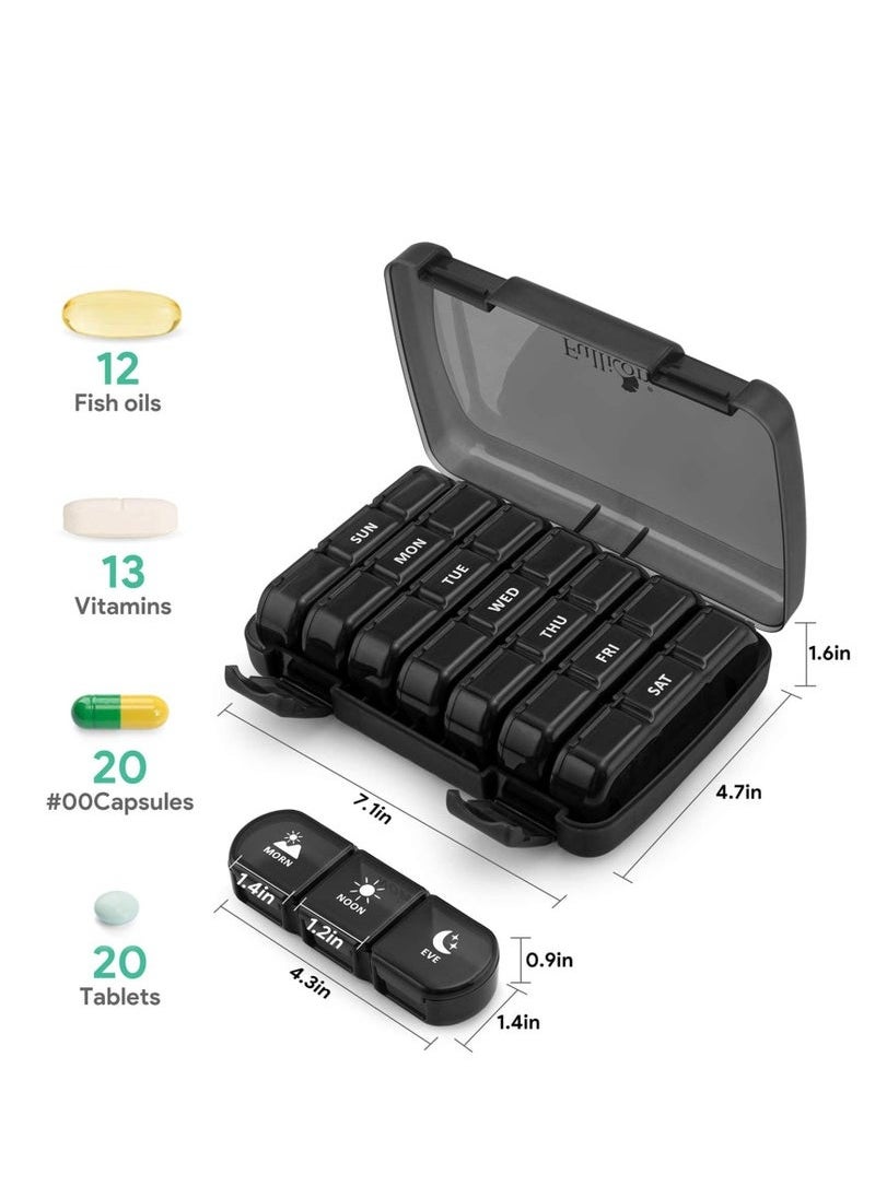 Dovva Pill Organizer 3 Times a Day, Large Weekly Pill Case 7 Day, Daily Pill Box with 21 Compartments, Pill Dispenser Supplement Holder for Pills/Vitamin/Fish Oil - Black  - Image 4