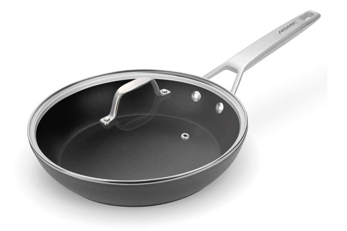 10 INCH FRYING PAN NONSTICK WITH LID INDUCTION FRY PAN WITH LID TITANIUM AND DIAMOND NON STICK COATING FROM USA FOR INDUCTION CERAMIC AND GAS COOKTOPS OVEN SAFE 10 INCH SKILLET NONSTICK