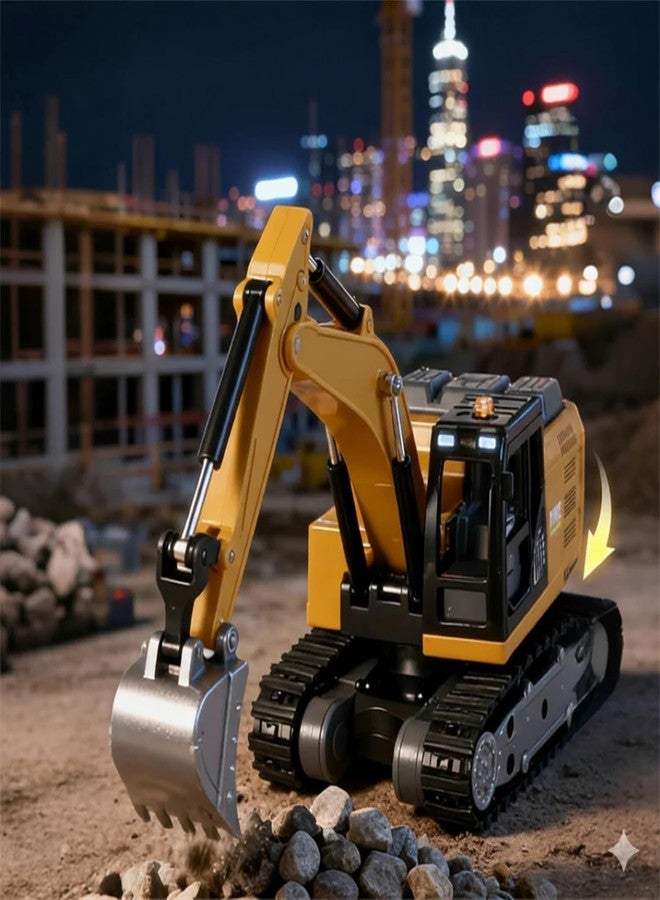 Babelly Remote Control Excavator Toys for Boys, 3 in 1 RC Excavator Toy with Alloy Bucket, Rock Breaker, and Grapples - Rotatable 680°, Lights and Sounds RC Construction Toys - Image 2