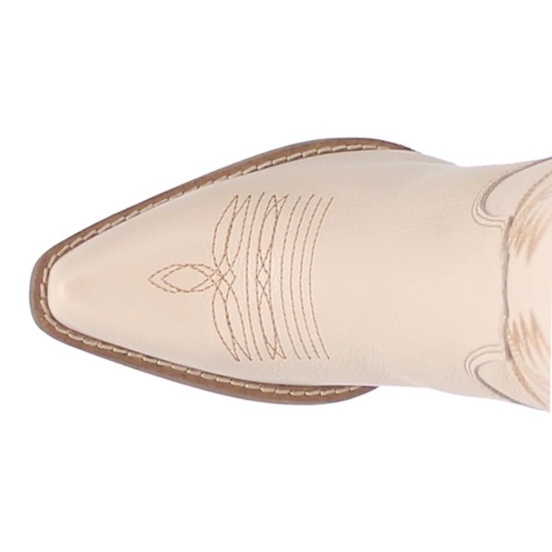 Dingo Womens High Cotton Embroidery Snip Toe Casual Boots Knee High Mid Heel 2-3" - Beige - Size 9 M - Image 4