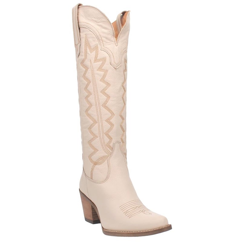 Dingo Womens High Cotton Embroidery Snip Toe Casual Boots Knee High Mid Heel 2-3" - Beige - Size 9 M - Image 2
