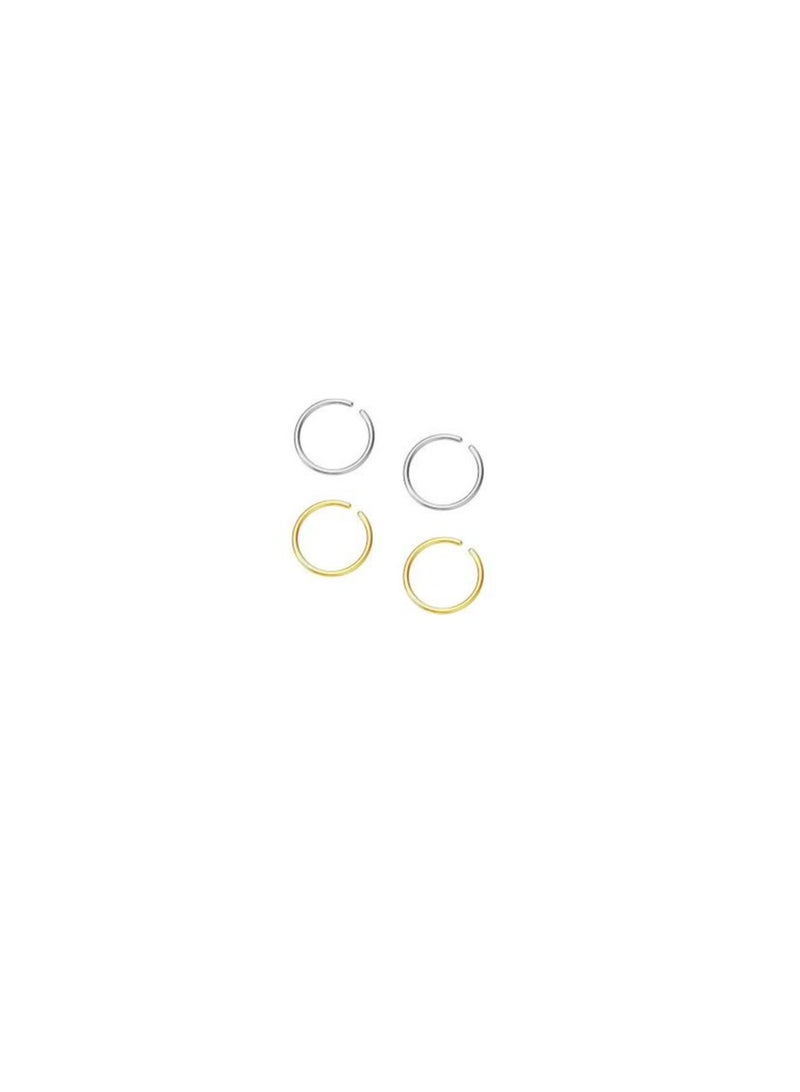 14K Gold Plated Nose Rings Set of 4 (2 Silver) (2 Gold) for Women, 22mm & 8mm Tiny Thin Nose Jewelry, Small Hoop Nose Earrings in Gold - Image 1
