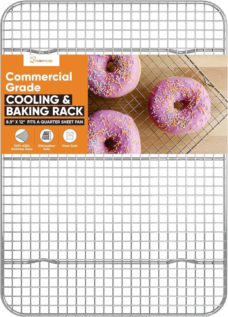 Priority Chef PriorityChef 18/8 Stainless Steel Cooling Rack, Heavy Duty Baking Rack For Oven Cooking, Fits Quarter Sheet Pan, Wire Rack For Cooking, Bacon, Cookie Cooling Rack, 8.5" x 12" - Image 1