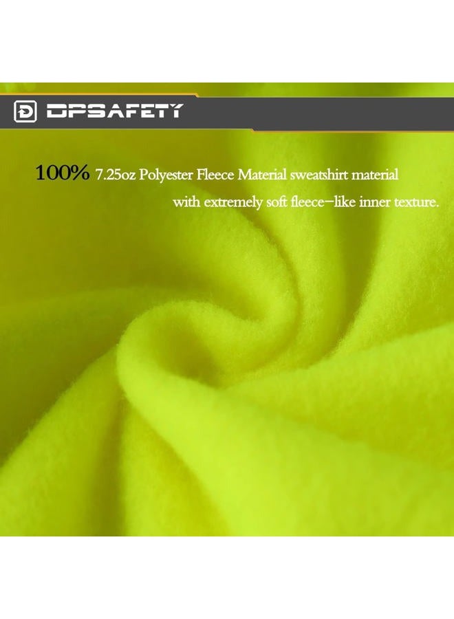 DPSAFETY High visibility Hoodie for Men,Class3 Hi Vis Hoodie with Zipper,Reflective Hooded Hood,Construction work Safety Sweatshirt with Large front Pocket for Men/Women Black Bottom Large - Image 4