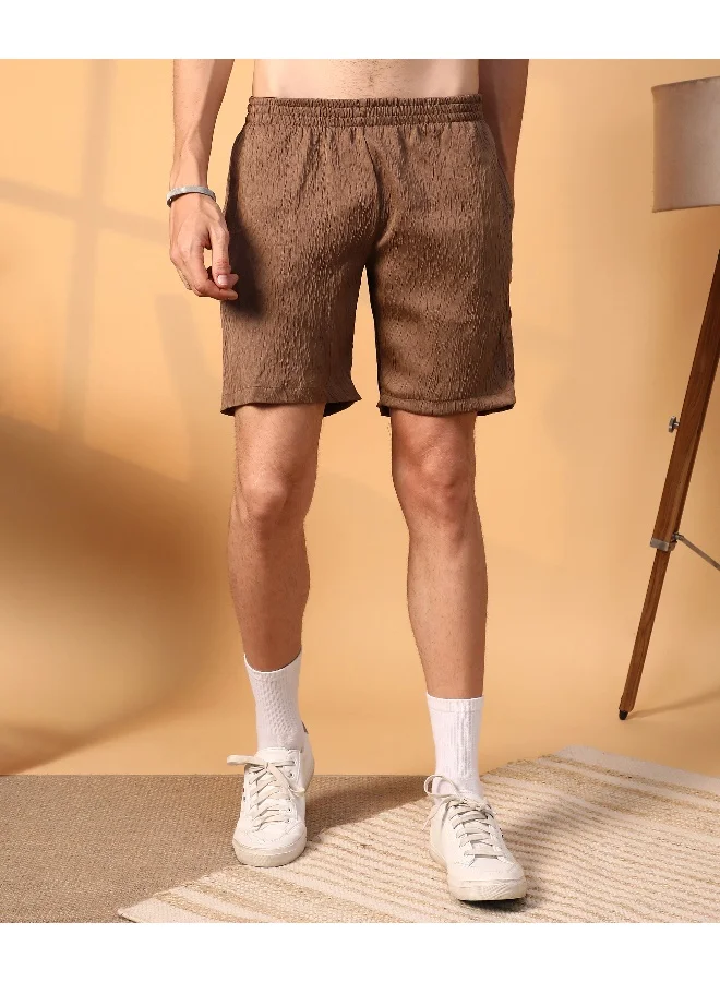 Campus Sutra Men's Chocolate Brown Abstract-Textured Co-Ord Set