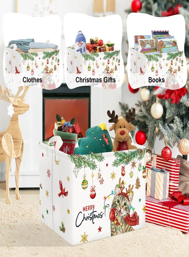 Clastyle Christmas Pet Baby Laundry Hamper Snowflake Kid Storage Basket Boy Girl Gift Toy Box Collapsible Clothes Organizer Nursery Bin for Bedroom,Cat,40 * 30 * 30 cm - Image 5