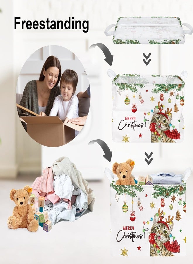 Clastyle Christmas Pet Baby Laundry Hamper Snowflake Kid Storage Basket Boy Girl Gift Toy Box Collapsible Clothes Organizer Nursery Bin for Bedroom,Cat,40 * 30 * 30 cm - Image 3