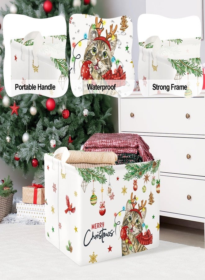 Clastyle Christmas Pet Baby Laundry Hamper Snowflake Kid Storage Basket Boy Girl Gift Toy Box Collapsible Clothes Organizer Nursery Bin for Bedroom,Cat,40 * 30 * 30 cm - Image 4