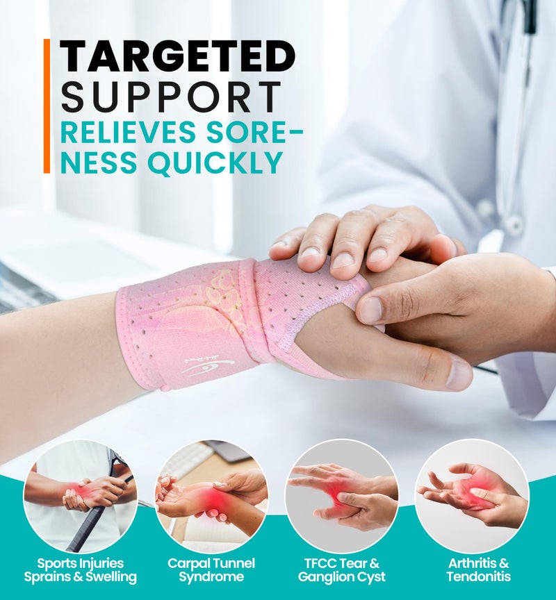 HiRui Wrist Wraps 2-Pack, Adjustable Breathable Wrist Support Brace for Men & Women â€“ Pain Relief for Carpal Tunnel Syndrome, Tendonitis, Arthritis, Sports, Workouts â€“ Fits Left & Right Hand (Pink) - Image 4