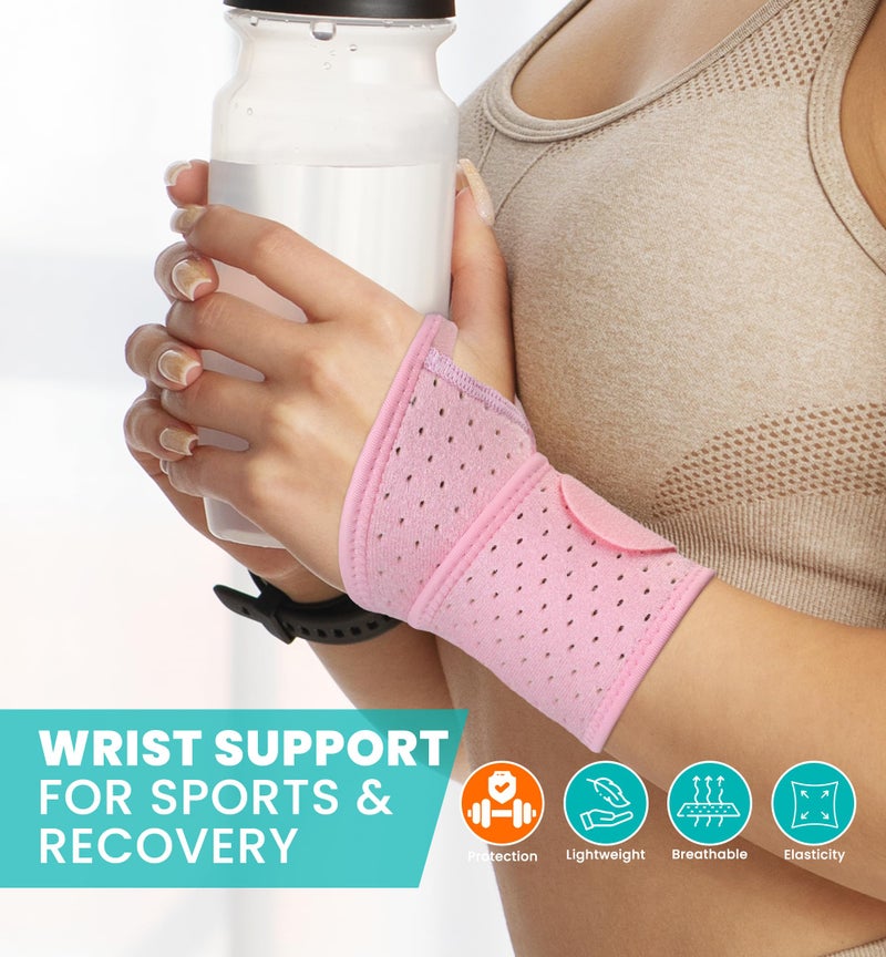 HiRui Wrist Wraps 2-Pack, Adjustable Breathable Wrist Support Brace for Men & Women â€“ Pain Relief for Carpal Tunnel Syndrome, Tendonitis, Arthritis, Sports, Workouts â€“ Fits Left & Right Hand (Pink) - Image 2